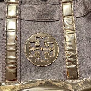 Tory Burch Gray and Gold Tote Bag
